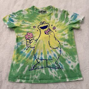 Sesame Street Tie Dye Green Yellow Cookie Monster T-Shirt XS